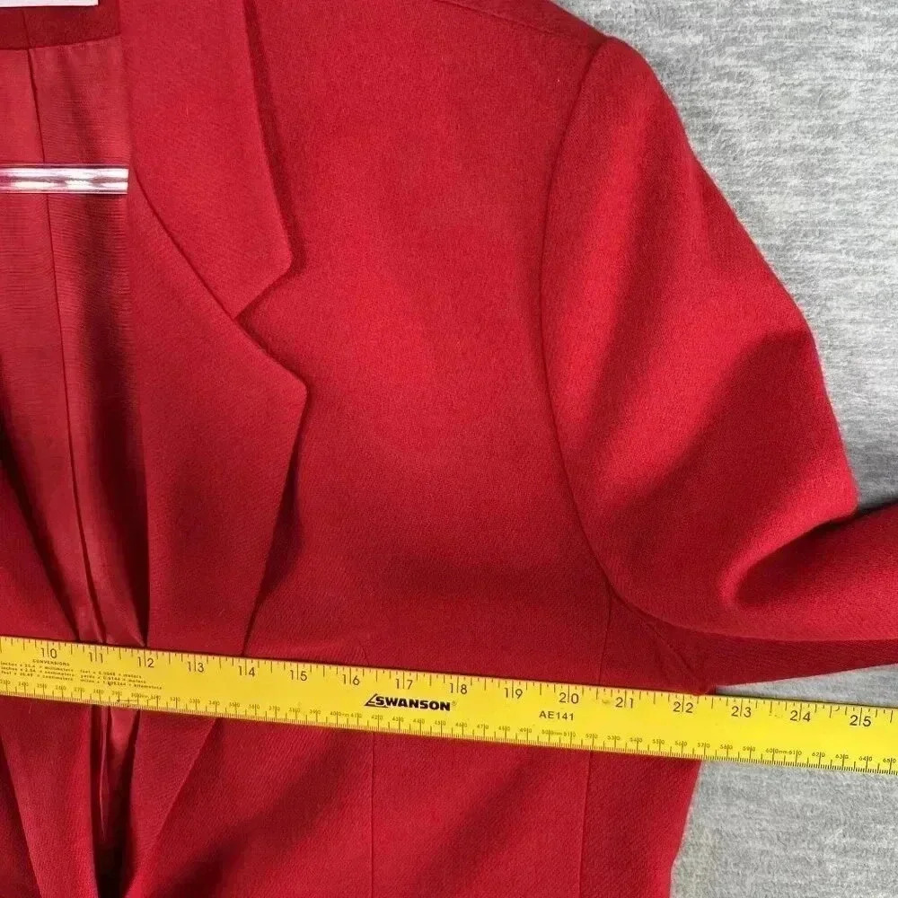 DUMAS Womens Sz XL 100% Pure Wool Blazer Lined Holiday Red Career Wear Old Money - Picture 10 of 16